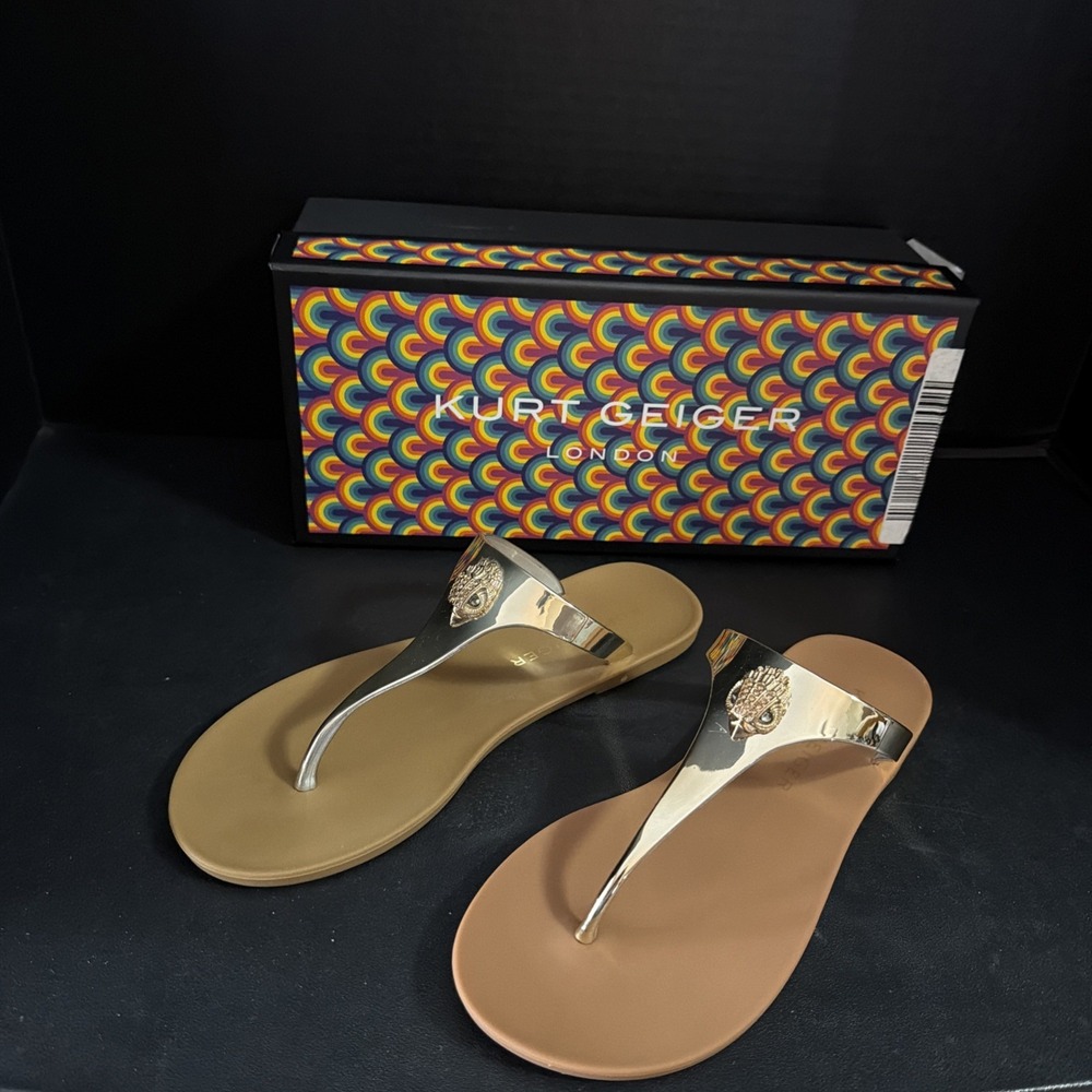 Kurt Geiger London Maddison T-Bar Gold/Bronze Summer Sandals Sz US 6, EU 36 NIB - Picture 1 of 11